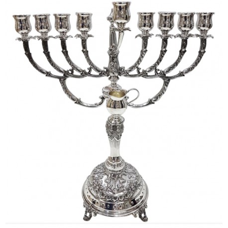 BRTAGG Hanukkah Menorah Portacandele placcato argento a 9 rami Argento… colore 